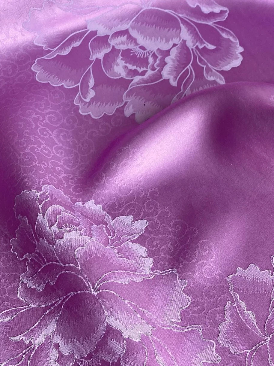 Jacquard Silk Fabric By The Meter for Cheongsam Dresses Clothes Sewing Peony Flower Heavy Crepe Cloth White Plain Drape Soft Diy