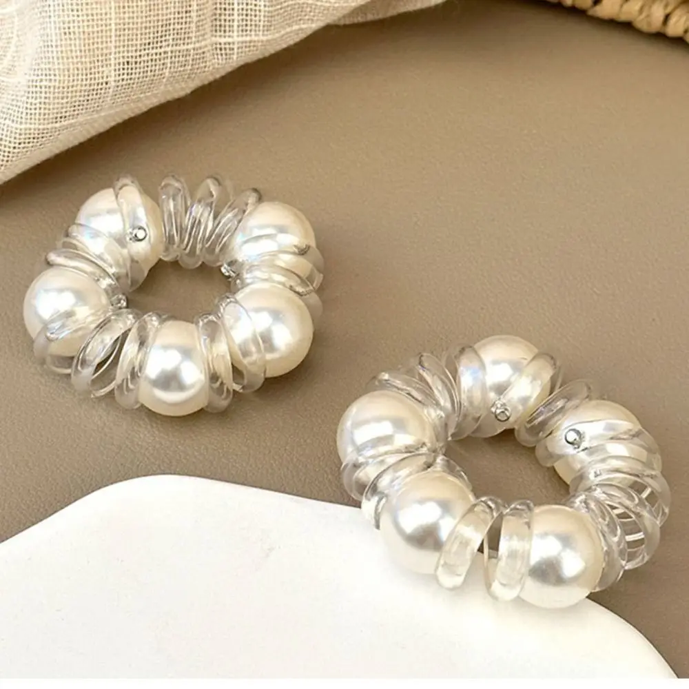 Fashion Pearl Hair Ropes Transparent Thickened Telephone Wire No Damage To Hair Rubber Band