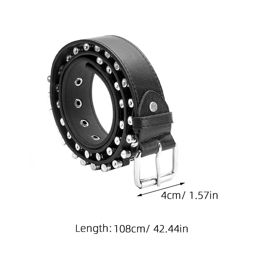 

1pc Bullet Belt Punk Style Stitched Edge Studded Men'S Waistband Durable Metal Buckle For Leisure Work Outing