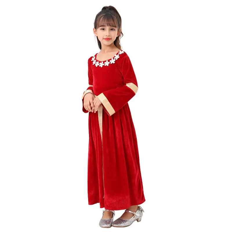 Medieval Renaissance Princess Queen Costume Gown Robe Red  Medieval Swing Dress Kid Vampire Halloween Costumes