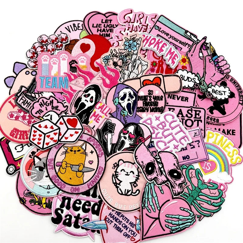 40 teile/los PUNK Verschiedene Stickerei Patches Applikation für Kleidung Eisen auf Patches DIY Dekoration Streifen Aufkleber Jean Jacke – Detail 2