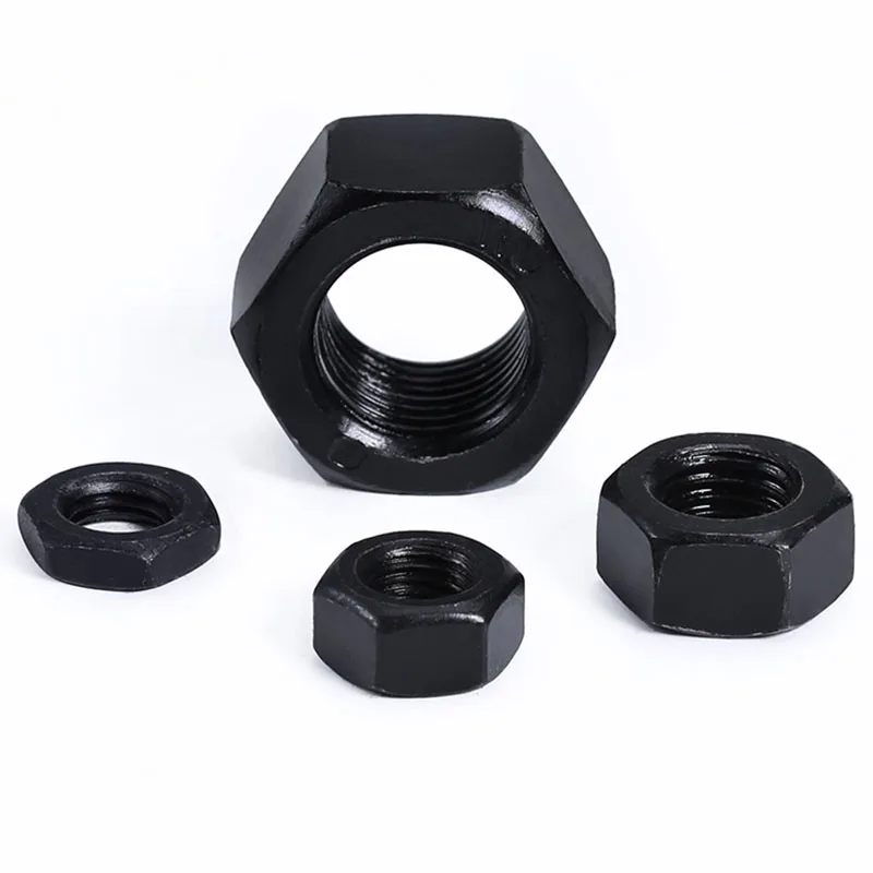 1-10Pcs Fine Thread Hex Nuts M8 M10 M12 M14 M16 M18 M20 Grade 8.8 Black Carbon Steel Hex Hexagon Locking Nut Pitch 1.0-1.5 mm