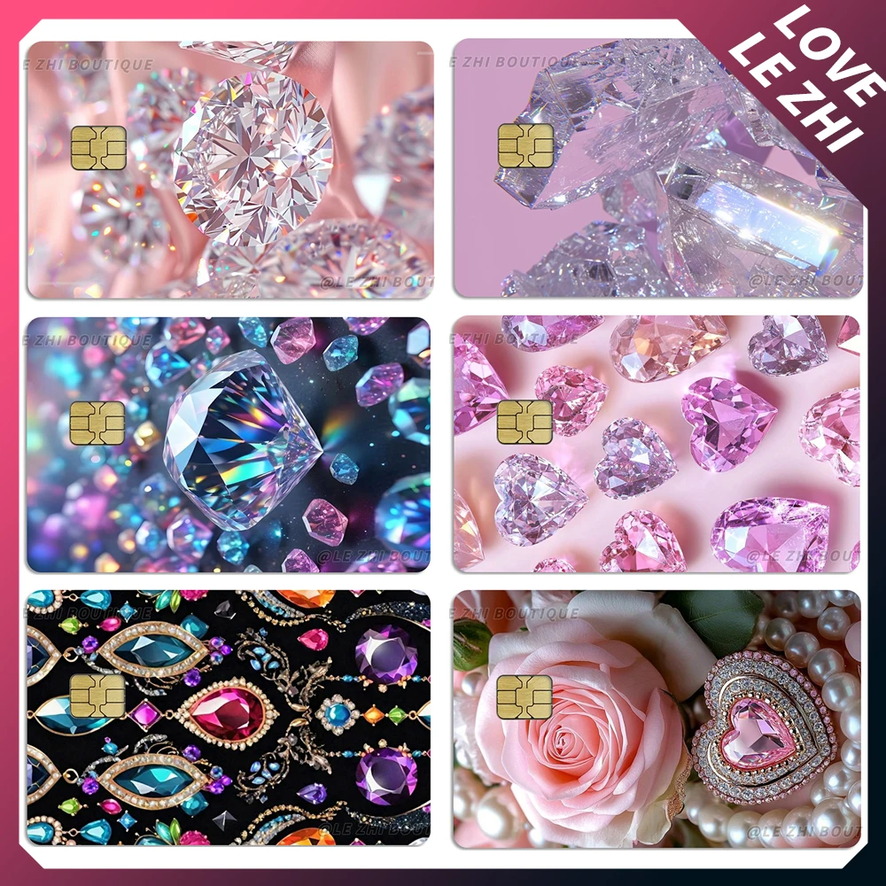 Sparkling Diamond Credit Card Debit Card Waterproof Sticker Colorful Rhine Stone Flowers Diy Decal Small Chip Card Skin Sticker