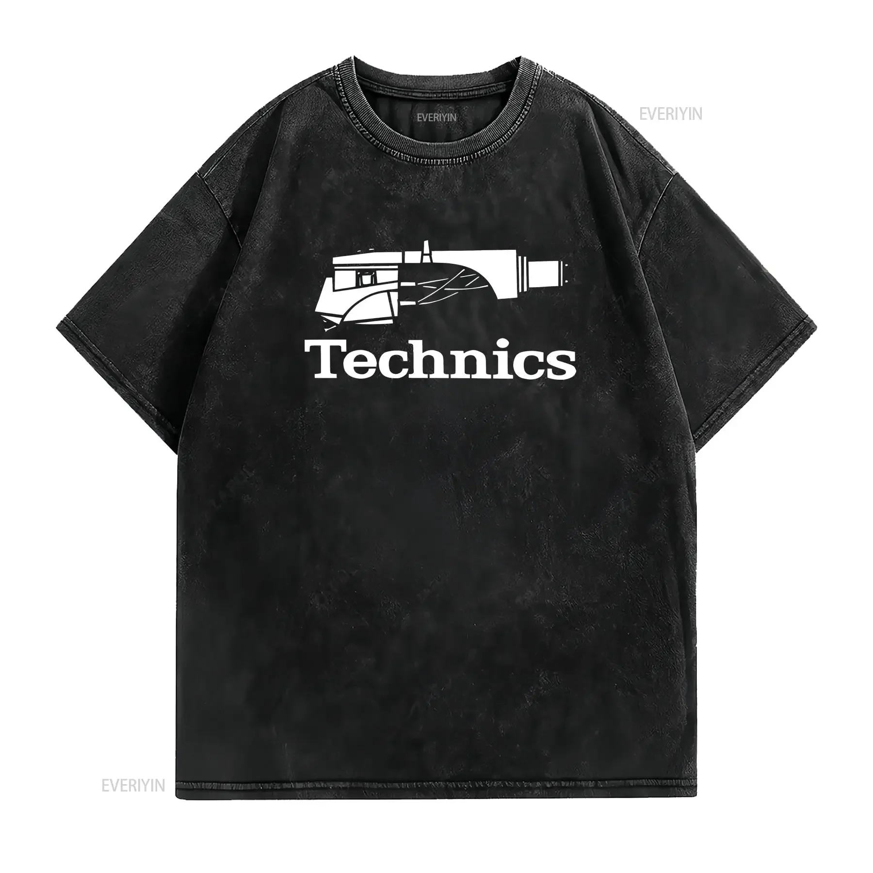 تي شيرت رجالي أسود بشعار شركة Technics Audio مقاس S 5XL عتيق مغسول وجيد التهوية ومتعدد الاستخدامات ملابس كاجوال #2