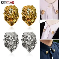1pair Gold color Lion Head Collar Brooches for Women Fashion Jewelry Lovely Small Badge Men's Brooch Lapel Pins Accessories Gift