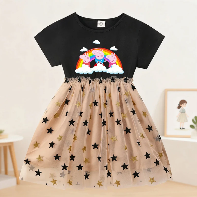 Vestidos de fiesta de la serie Peppas Pig, falda de encaje con estampado de dibujos animados, ropa coreana con estampado Kawaii, vestido de verano, regalos divertidos de cumpleaños