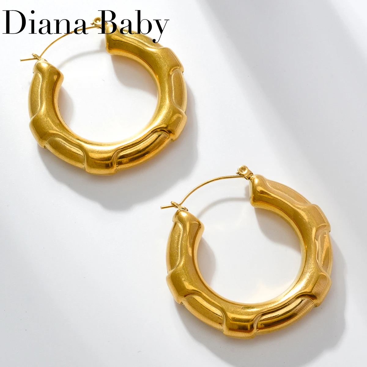 

Gold Color Stainless Steel Big Hoop Earring 40mm 18K Gold Plated Smooth Thick Large Earring For Women Statement Jewelry Gift