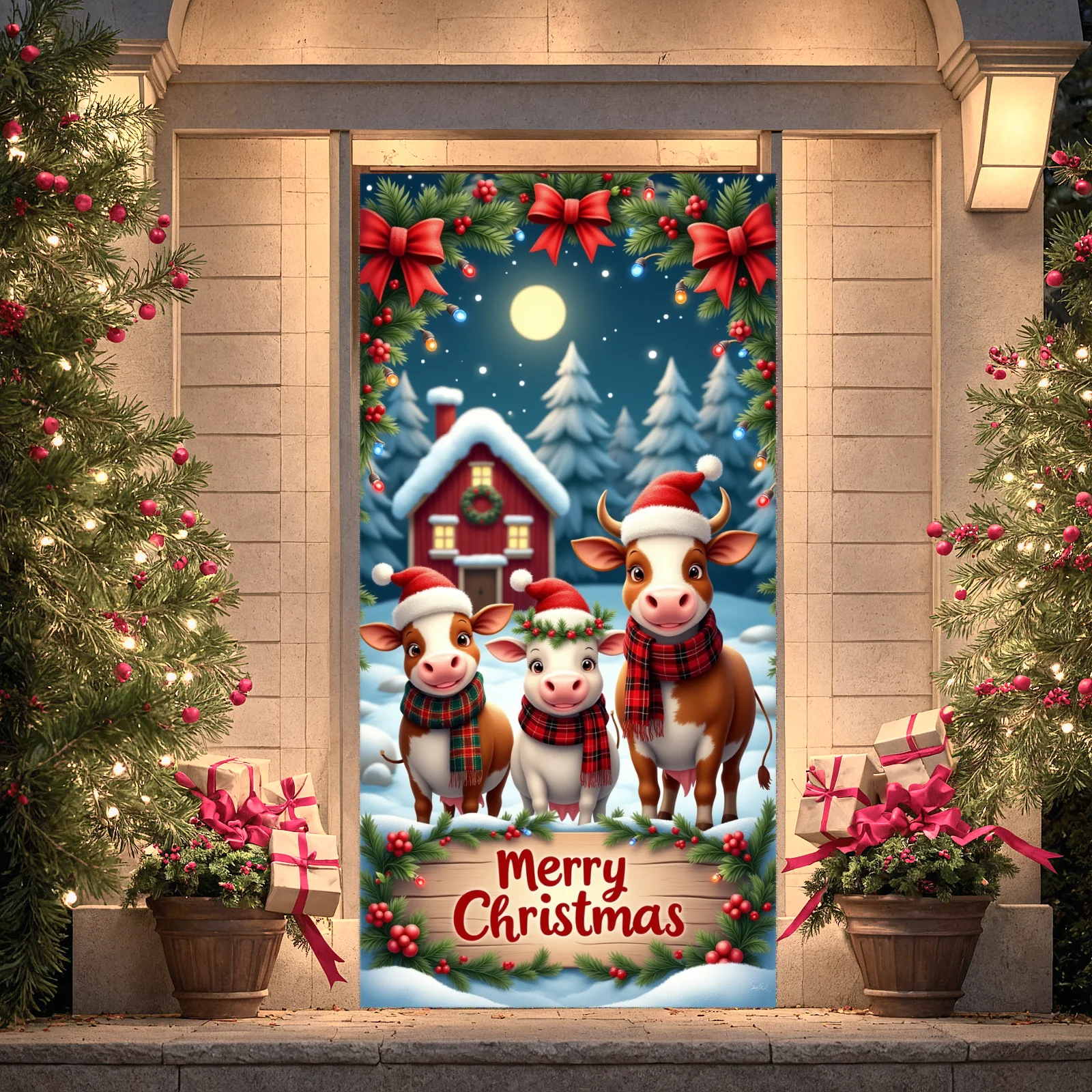 Christmas Banner Decorative Buttons Festive Banner Holiday Backdrop Red Theme Holiday Decoration For Christmas Party Winter