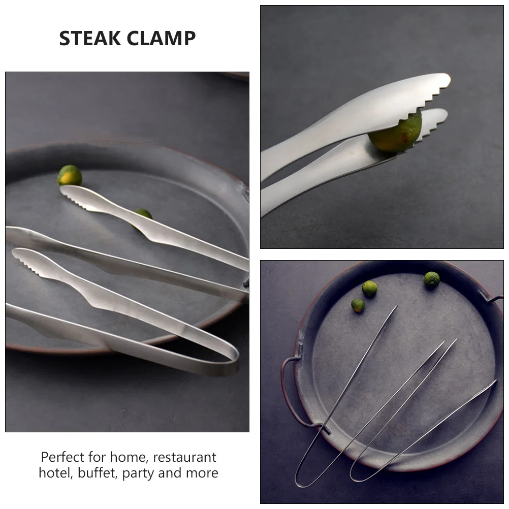 

Stainless Steel Barbecue Tongs Portable Kitchen Tools Grill Clamp Food Clip Steak Clamp Practical Outdoor Picnic Home
