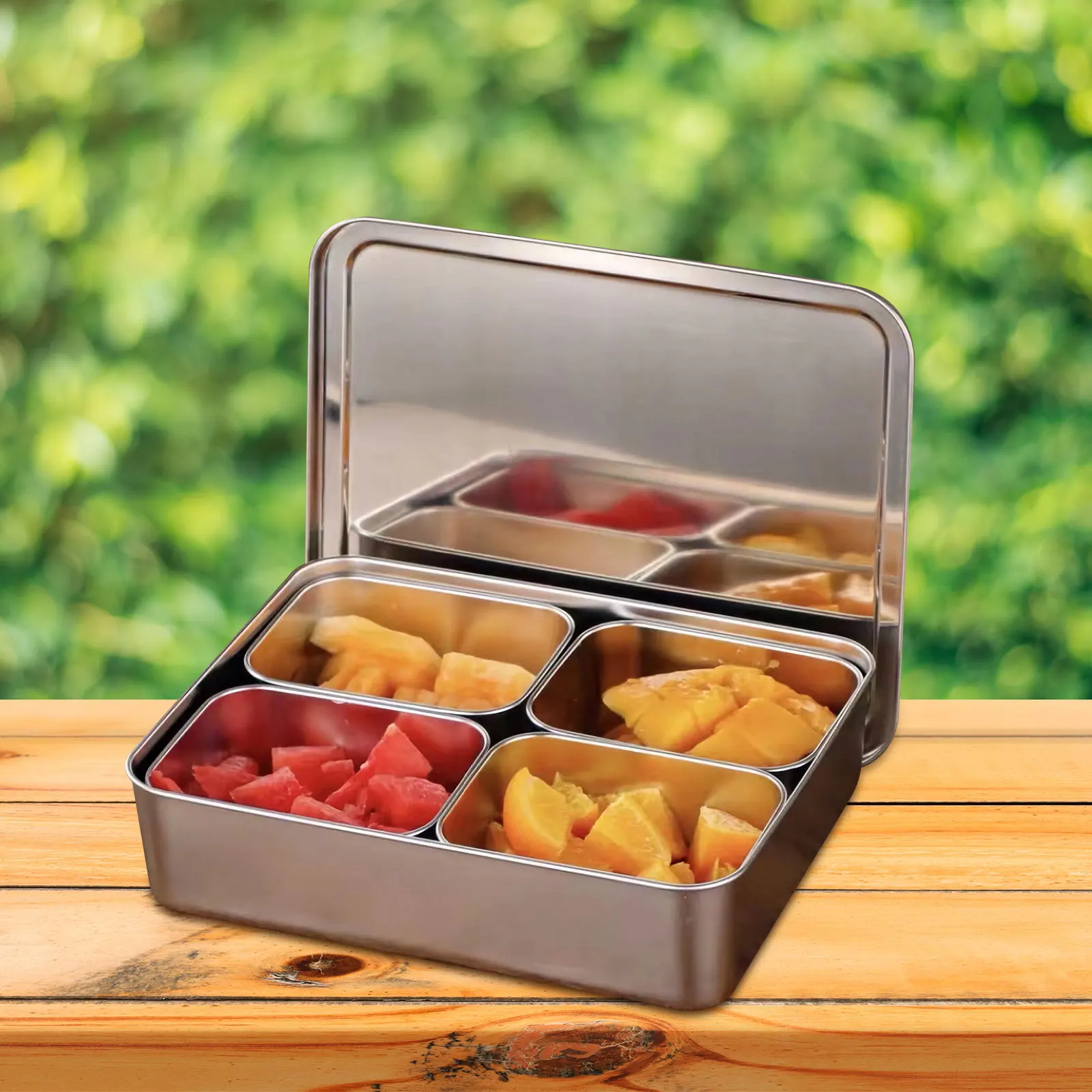 

Stainless Steel Compartment Snack Container Large Capacity Dried Fruit Box For Kitchen Picnic Party Metal Serving Tray