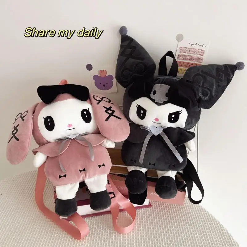 Sanrio Kuromi Flannel Lolita Female Backpack Kawaii My Melody Cartoon Cute Student Doll Bag Fashion School Supplies Backpack Kit