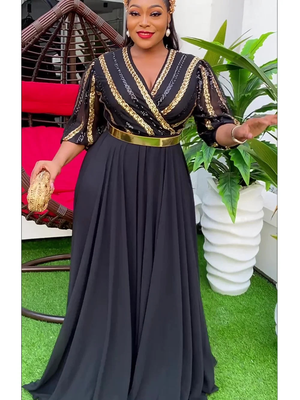 African Dresses for Women 2024 Plus Size Evening Party Long Dress Africa Clothing Elegant Kaftan Muslim Chiffon Maxi Dress