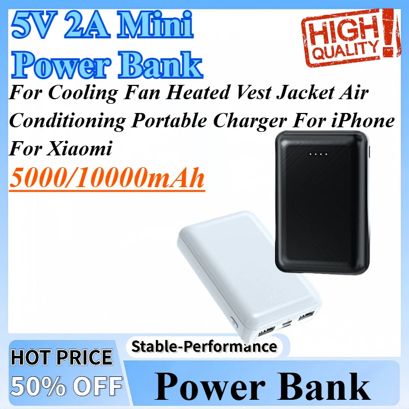 

5000/10000mAh 5V 2A Mini Power Bank For Cooling Fan Heated Vest Jacket Air Conditioning Portable Charger For iPhone For Xiaomi