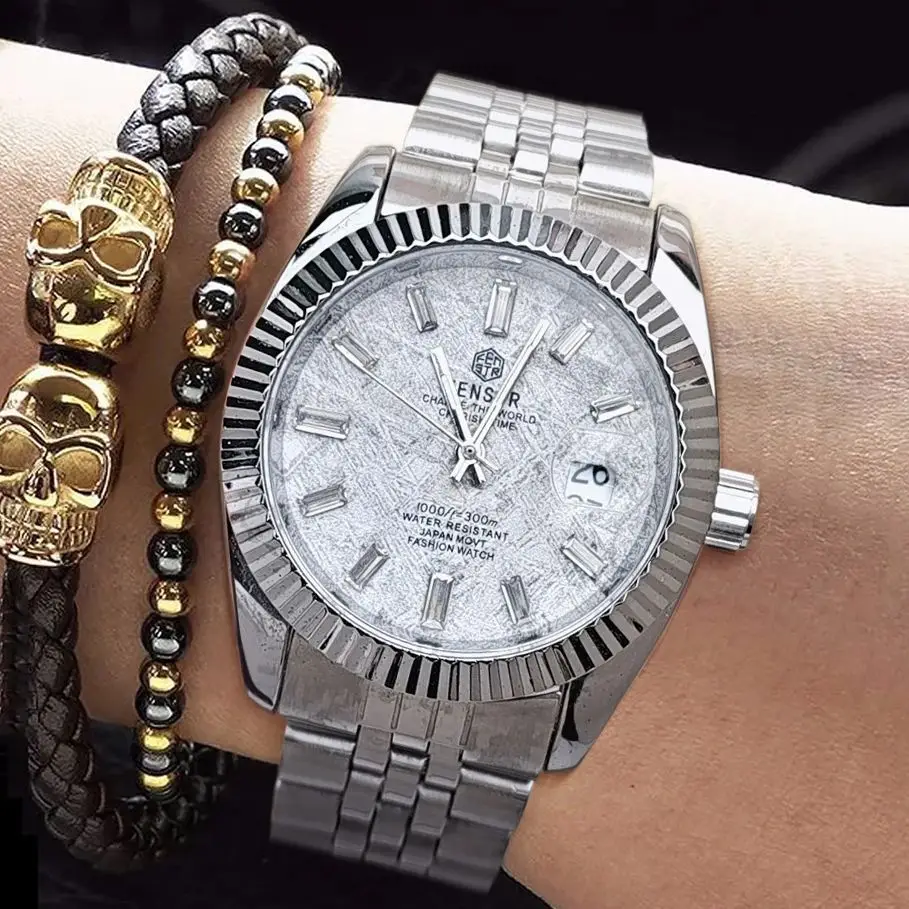 

Meteorite Series High-End Business Men's Watch, European and American Style, High Appearance Value, Light Luxury, Fashionable, Casual, Simple, Personalized, Waterproof, Calendar, Steel Band, Social Guy Watch for Men, the Best Gift for Him