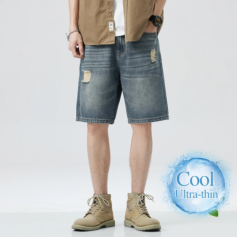 

Summer Men's Denim Shorts Fashion Loose Classic Short Jeans Vintage Streetwear Baggy Wide Legs Knee-length Bermuda Casual Shorts