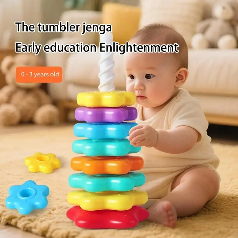 Interactive Colorful Rotating Tower Stacking Puzzle Safe Plastic Toy for Early Childhood Development and Skill Training 24BD