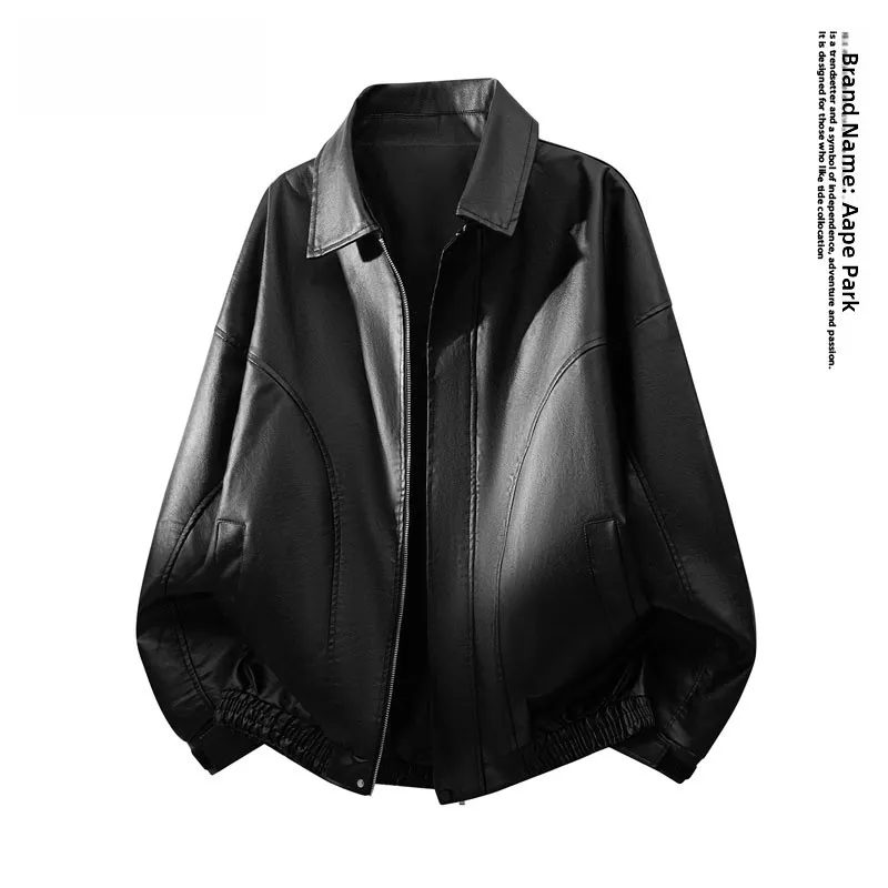 

American Retro Leather Jaet Men's Casual Faion Motorcycle Sle Coat Trendy Brand Autumn Season Polyester Cotton Blend