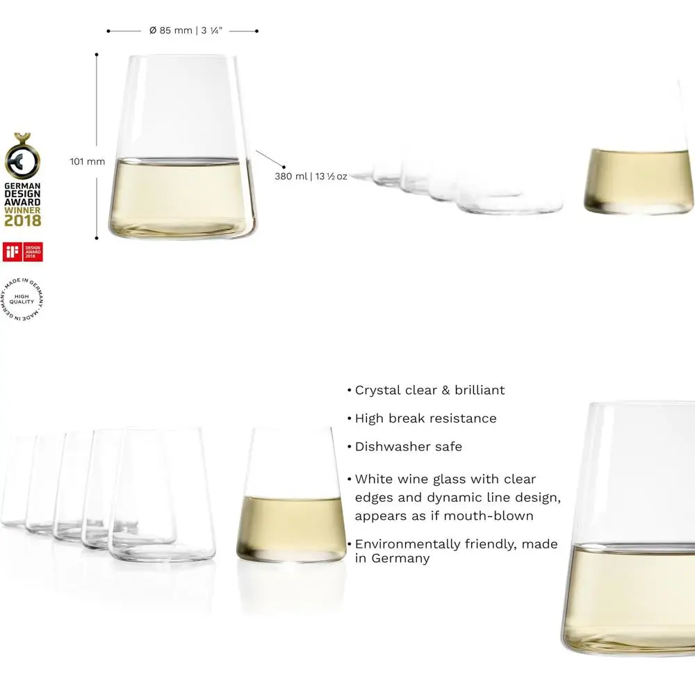 

Набор из 6 бокалов для белого вина, 13,5 унций - хрустальные стаканы, улучшающие аромат, прочные и пригодные для мытья в посудомоечной машине, изготовлено в Германии