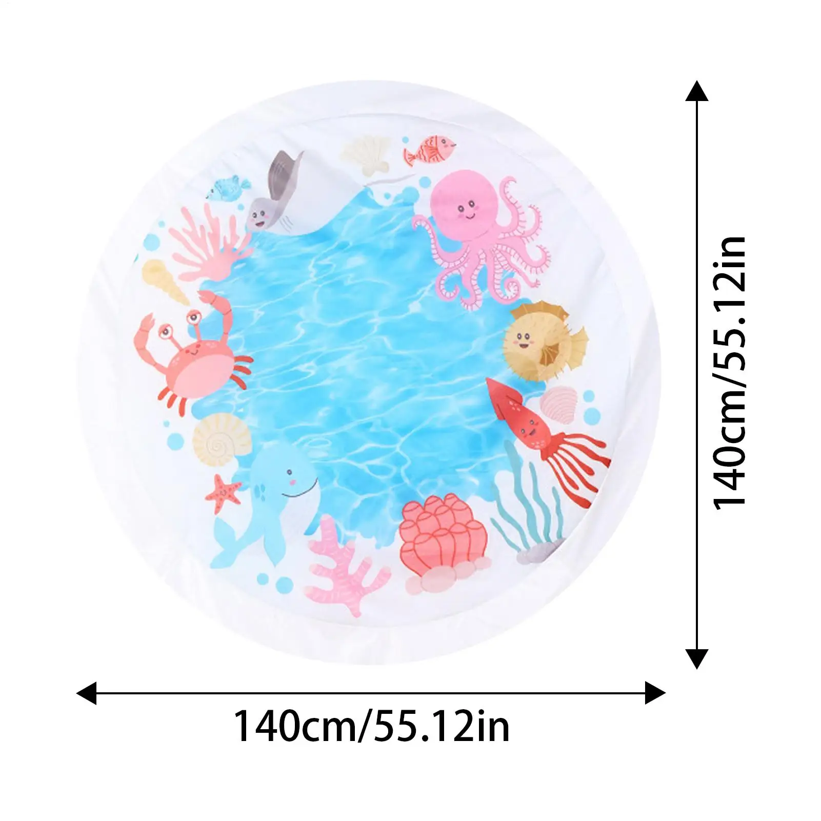 Portable 2 in 1 Baby Water Paddling Pool 140cm Foldable Water Play Mat for Kids Outdoor Beach Camping Travel Activities