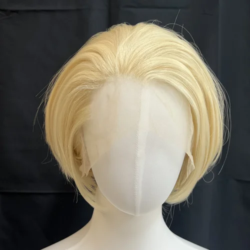 Peluca rubia Ashely, peluca corta con malla frontal 13*4 para hombre, peluca de Cosplay, línea de cabello natural, pelucas de encaje sintético de fibras de alta temperatura