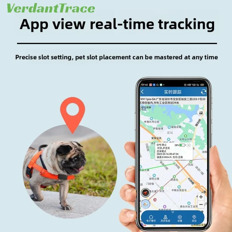 VerdantTrace Mini 4G GPS rastreador de mascotas impermeable IP67 rastreador de perros y gatos en tiempo Real localizador de mascotas perdidas Collar ligero Monitor de voz