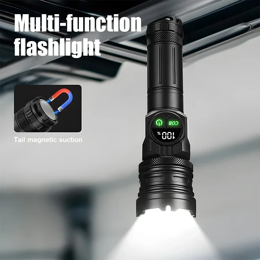 High Power LED Flashlights USB Rechargeable Flashlight Tactical Zoom Spotlight COB Dual Light Source Torch Outdoor Searchlight