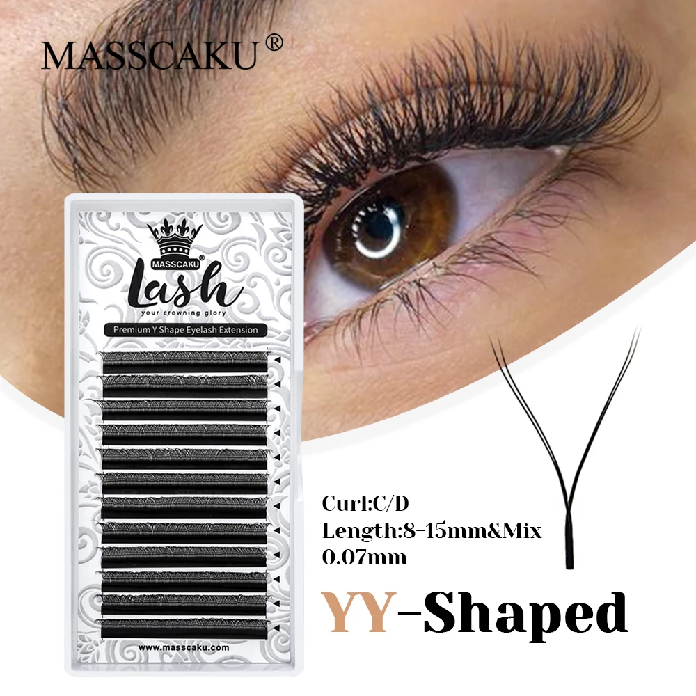 

MASSCAKU New Style 0.07mm Thickness Fast Grafting Triple Tips Y Shaped Eyelash Matte Black YY Design Eyelashes for Makeup Use