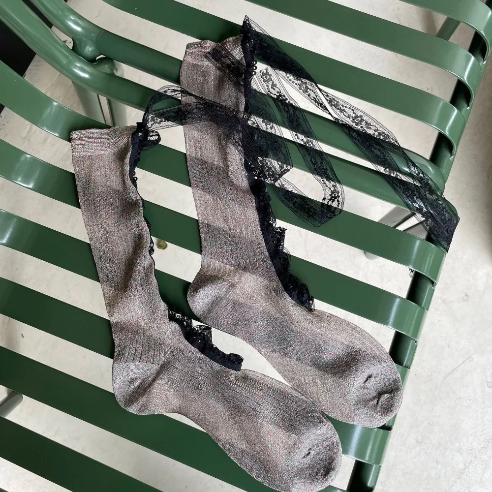 

Comfortable Thin Lolita Lace Socks Hollow Out Bowknot Short Stockings JK Lace-up Mid Calf Socks Girl