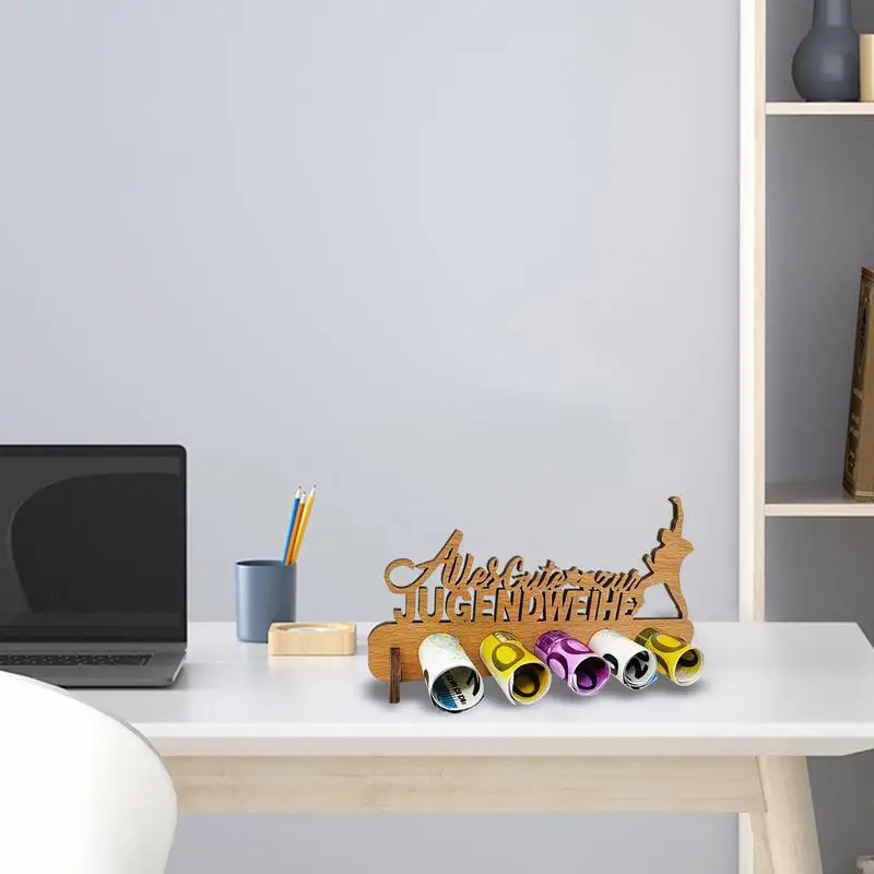 Wooden Money Holder Wooden Money Organizer Display Rack Desk Ornament For Bedroom Living Room Wooden Crafts For Birthdays