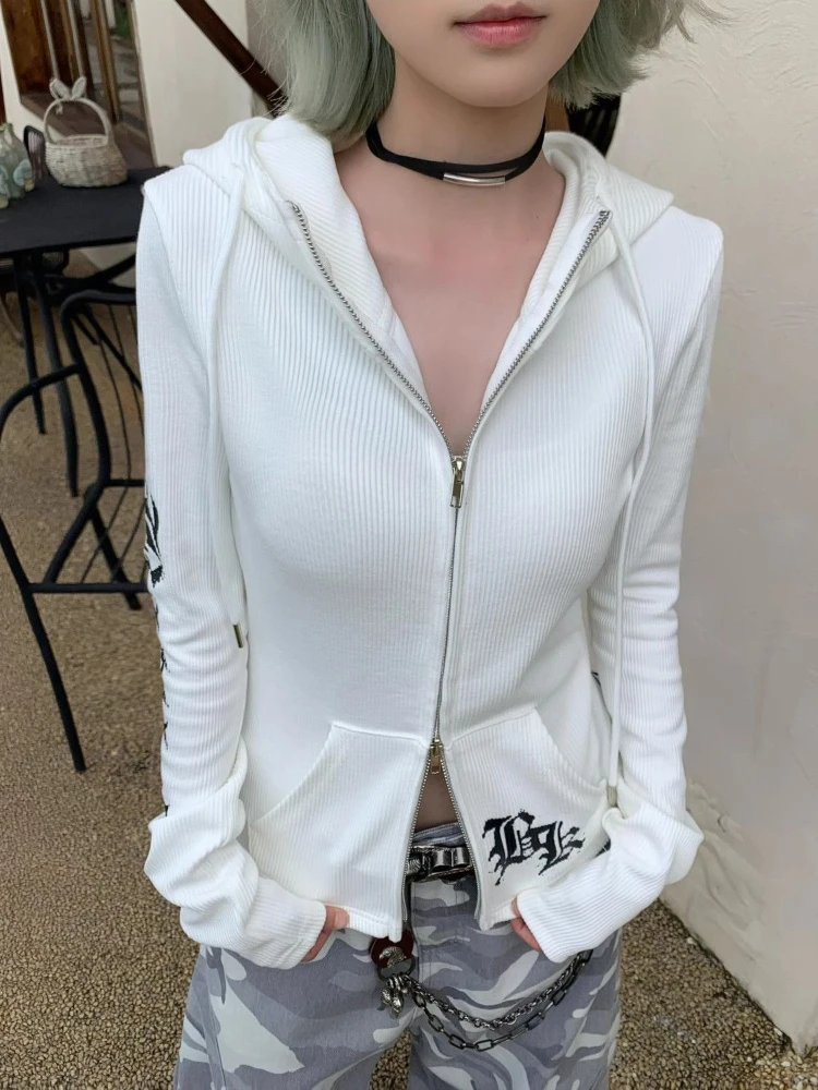 

American Retro Letter Print Hoodie Women's Early Autumn New Y2K Casual Sports Shirt Slim Versatile Long Sleeve Top Cardigan Thin