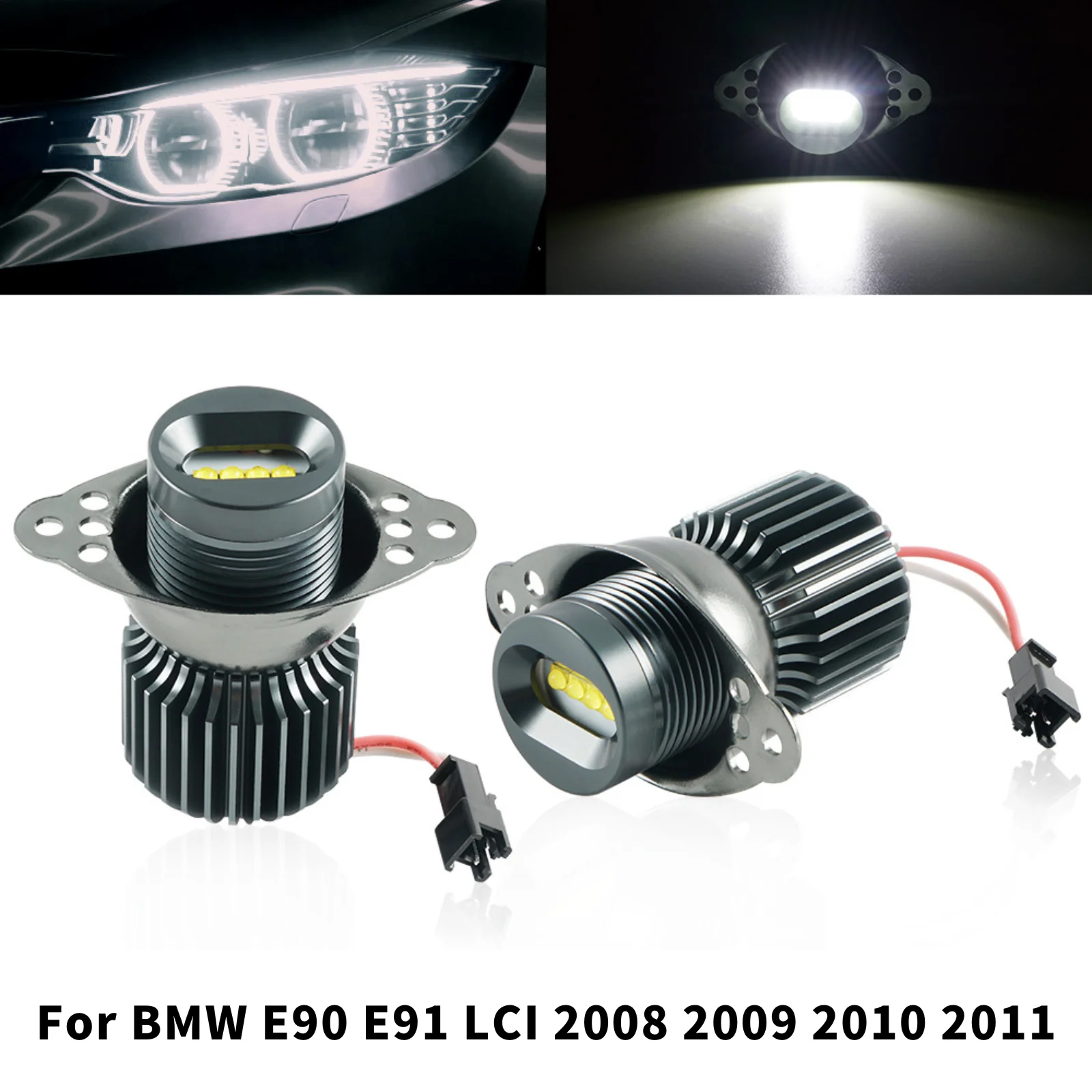 2pcs 30W H10W LED Angel Eyes Marker Light for BMW 3-Series E90 E91 LCI CANBUS No Error 6500K White 12V