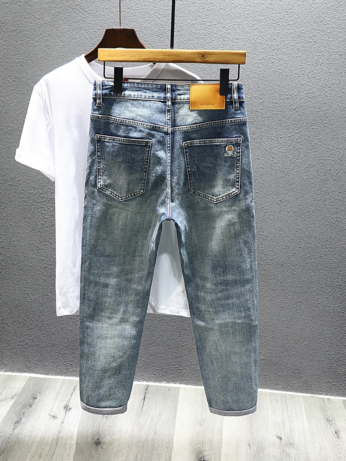 جينز دينم أمريكي عتيق للرجال 2024 جديد كلاسيكي عصري شارع العليا بسيط Waed جينز مرن مزيج من القطن والبوليستر بقصة ضيقة #1
