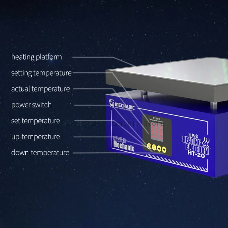 Stół grzewczy MECHANIC HT-20 Inteligentny podwójny wyświetlacz cyfrowy o stałej temperaturze do naprawy platformy grzewczej PCB telefonu komórkowego