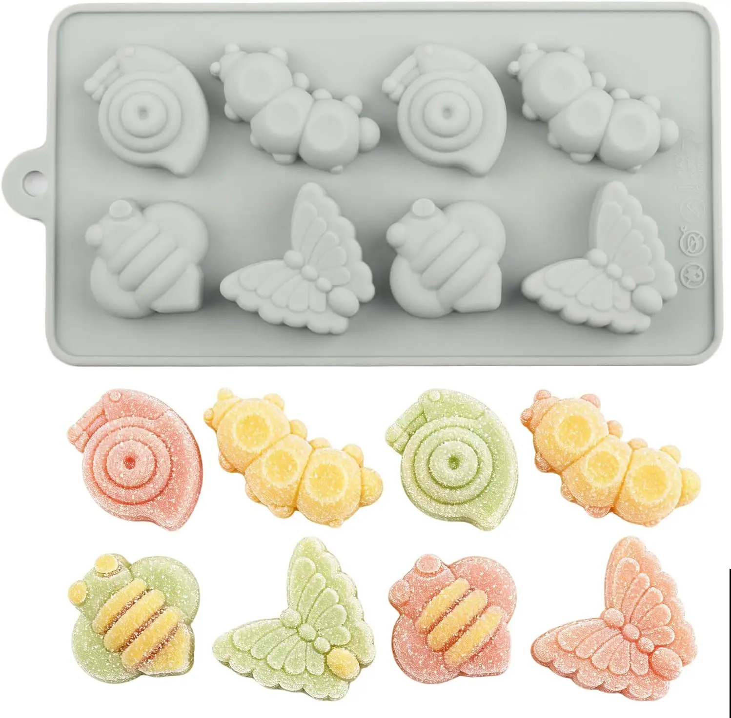 8 Cavity Insect Snail Butterfly Bee Silicone Molds Fondant Chocolate Candy Mould DIY Cake Decor Ice Cube Soap Baking Tool