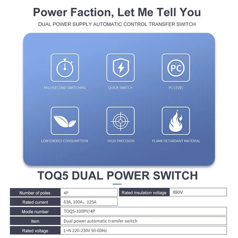 

Vlag Din Rail 4P ATS Dual Power Automatic Transfer Switch Electrical Selector Switches Uninterrupted Power