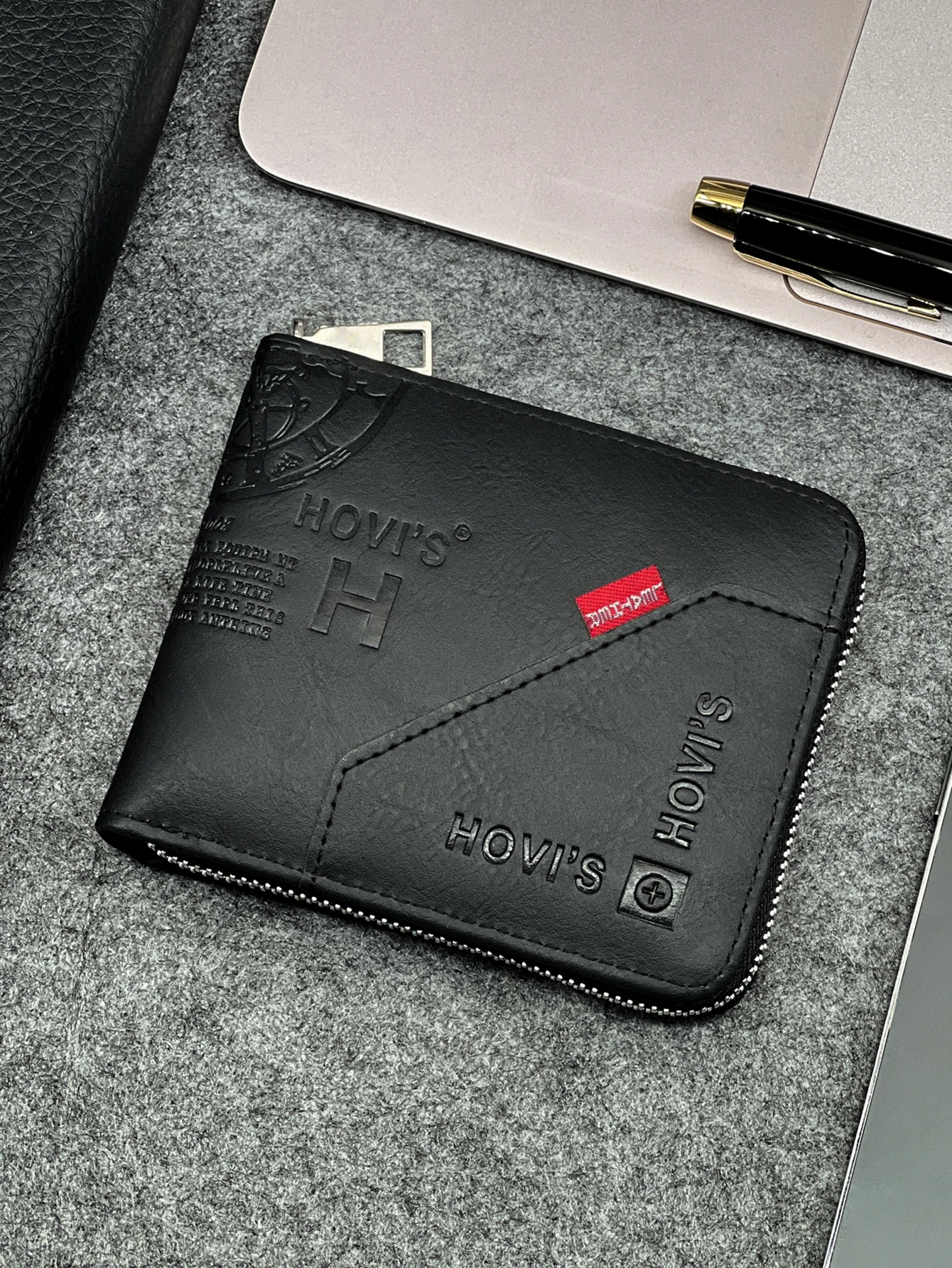 Zippered Slim Mens PU Wallet - Compact Size for Coins & Cards - Business Design