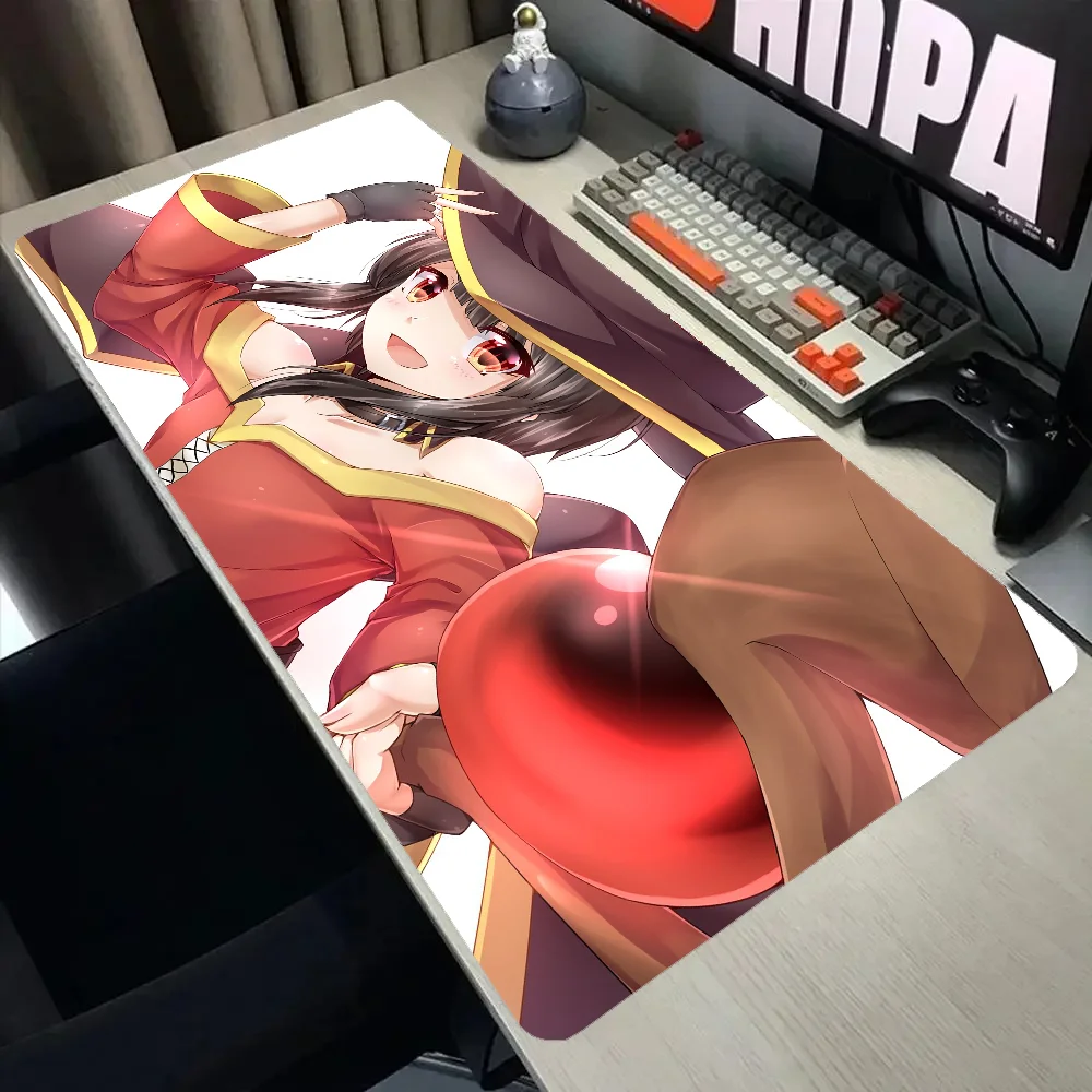 Large Speed 90x40cm Comedy Isekai Adventure Girl Anime Gaming Mouse Pad Non Slip Rubber Stitched Edge Oversized Desk Mat For PC