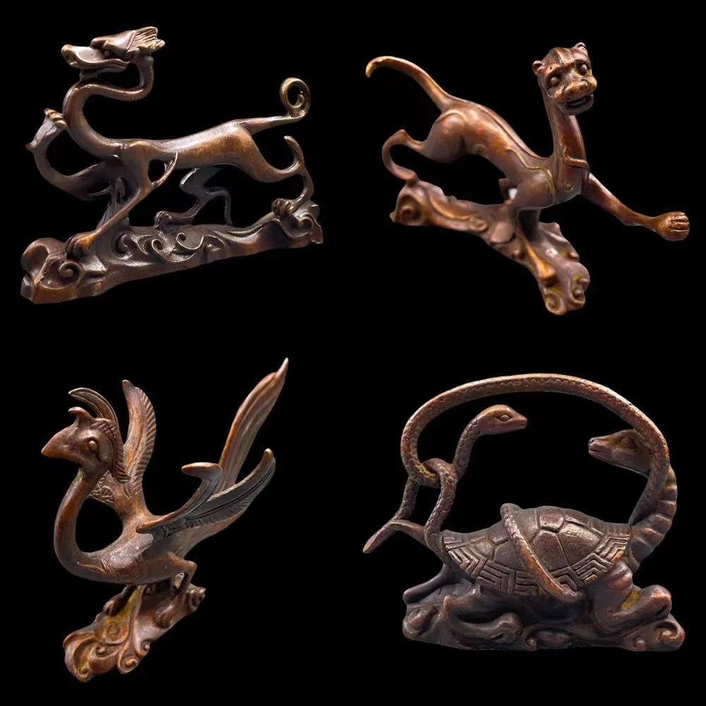 four major beasts of animals collect pure copper, aged green dragon, white tiger, vermilion bird, Xuanwu  pet tea table