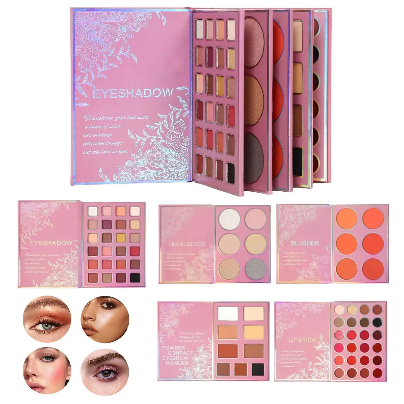Vollgesichts-Make-up-Palette, matt, schimmernd, wasserfest, Rouge, Lippen-Make-up, Lidschatten-Palette für Frauen, Geburtstag, Weihnachten, Reisen, Büro