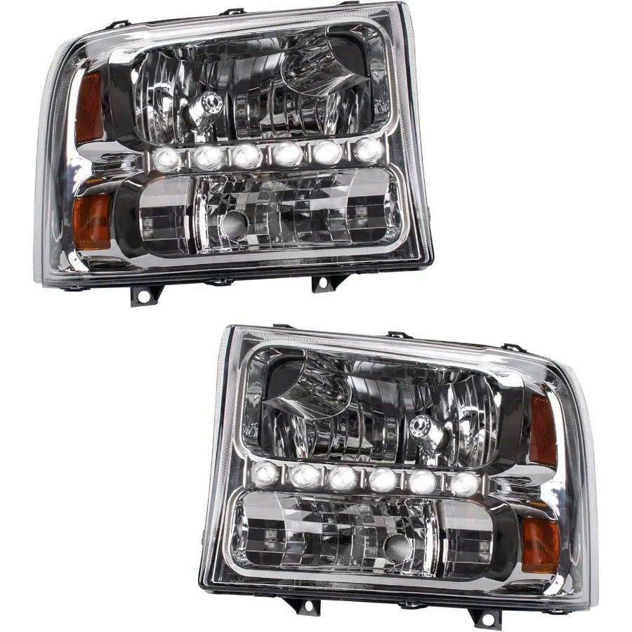 

2 Piece Headlight Assembly Set with Performance LED Daytime Running Lights and Chrome Bezel for Driver and Passenger Sides Idea