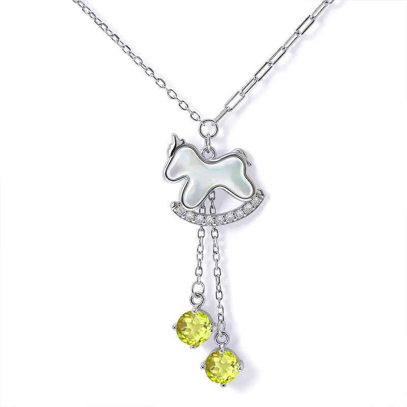 

925 Sterling Silver Women Girl Horse Mother Shell Elegant Fine Pendant Necklace for Women Topaz Citrine Garnet Amethyst Peridot