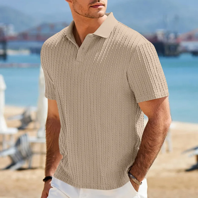 Europäisches und amerikanisches Sommer-Herren-Polohemd mit lockerem Jacquard-Strickmuster, geknöpft, kurzärmelig, auf Lager – Detail 40