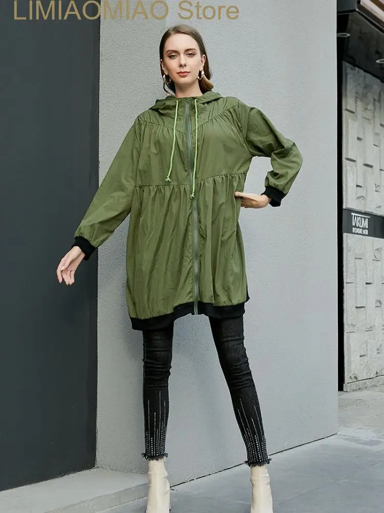 Nuovo Trench per le donne primavera autunno oversize da donna frangivento solido sciolto cappotto con cappuccio abbigliamento donna giacche top