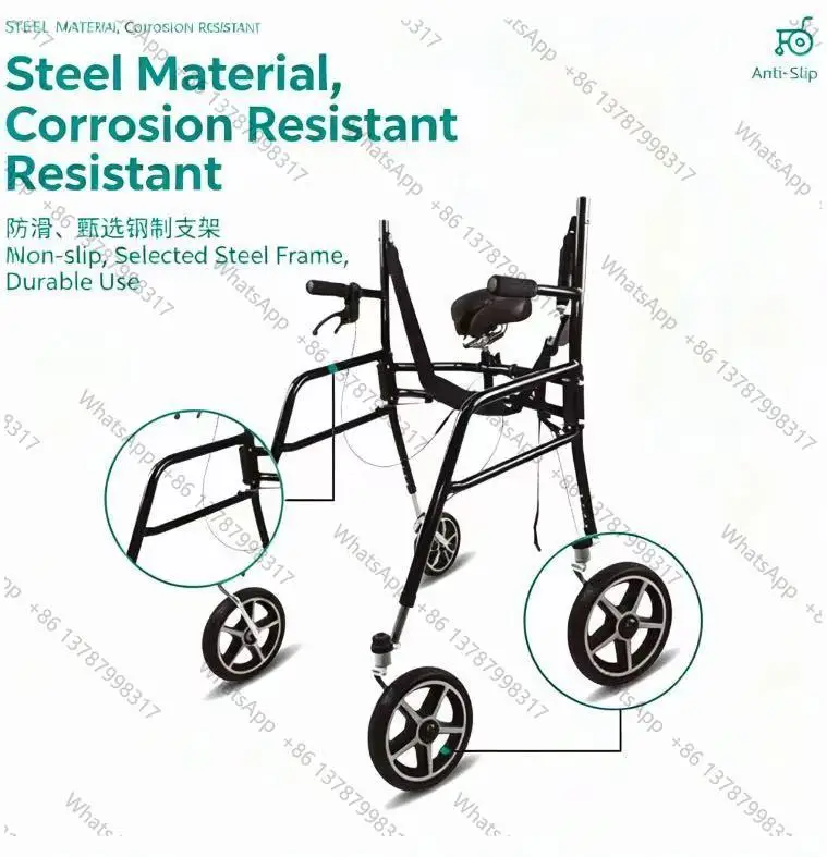 New steel folding walker with wheels Lower limb rehabilitation walker training Standing frame High load-bearing walker