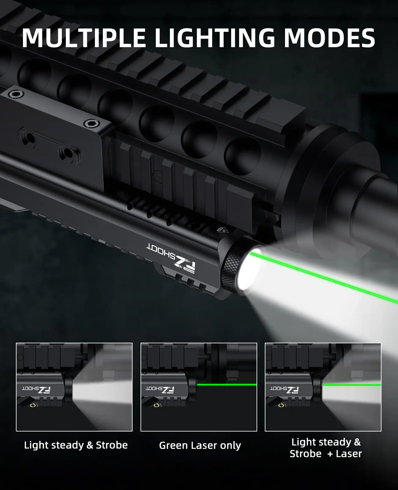 Combo de linterna láser verde de 2400 lúmenes para rifle compatible con Picatinny y M-Rail EZshoot Tactical Hunting