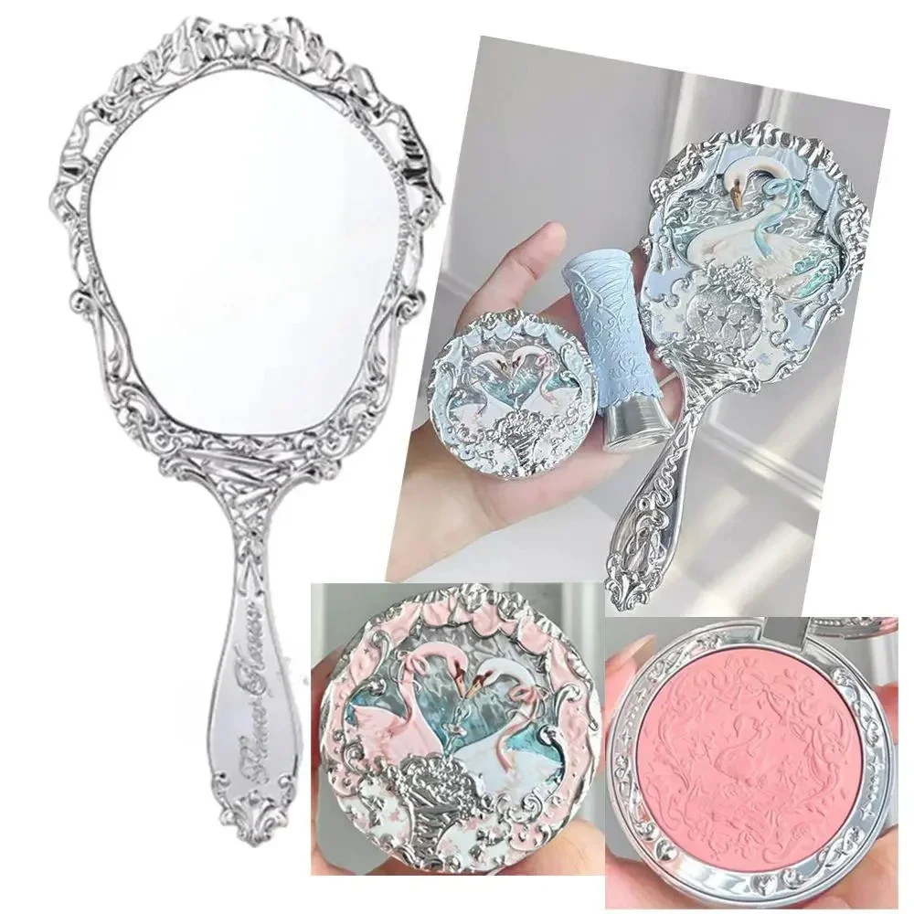 Flower Knows Swan Ballet Series Swan Embossed Blush Lasting Natural Waterproof Blush Cosmetic Fairy Handheld Mirror