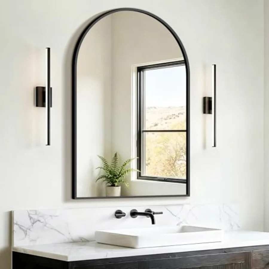 

Bathroom Mirror for Wall, Arched Vanity Bathroom Mirror for Over Sink, Metal Framed with HD Shatter-Proof Glass for Entryway, L