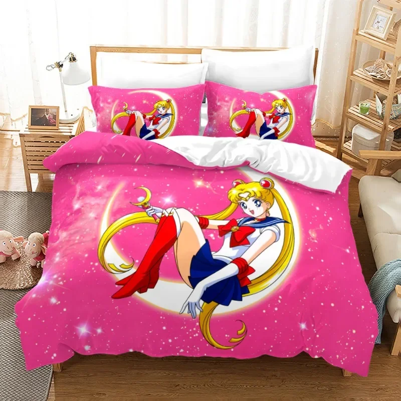 

Sailor Moon 3D Print Bedding Sets Cute Tsukino Usagi Anime Harajuku Oversized Duvet Covers Pillowcase Bedclothes Girl's Bed Set