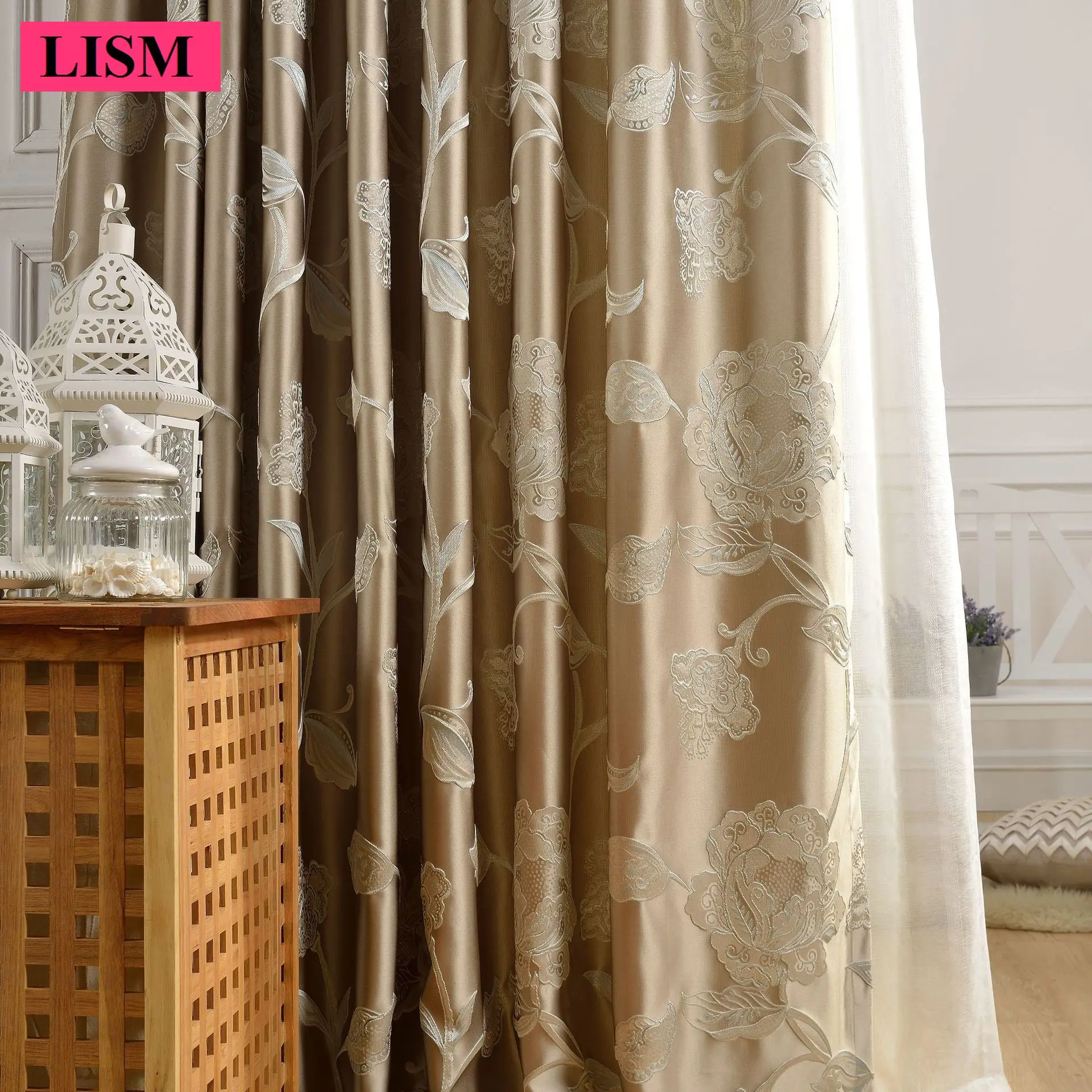 Luxury Jacquard Chinese Satin Fabric Curtain High-precision Gold Cloth Bedroom and Living Room Window Shading Decoration Custom