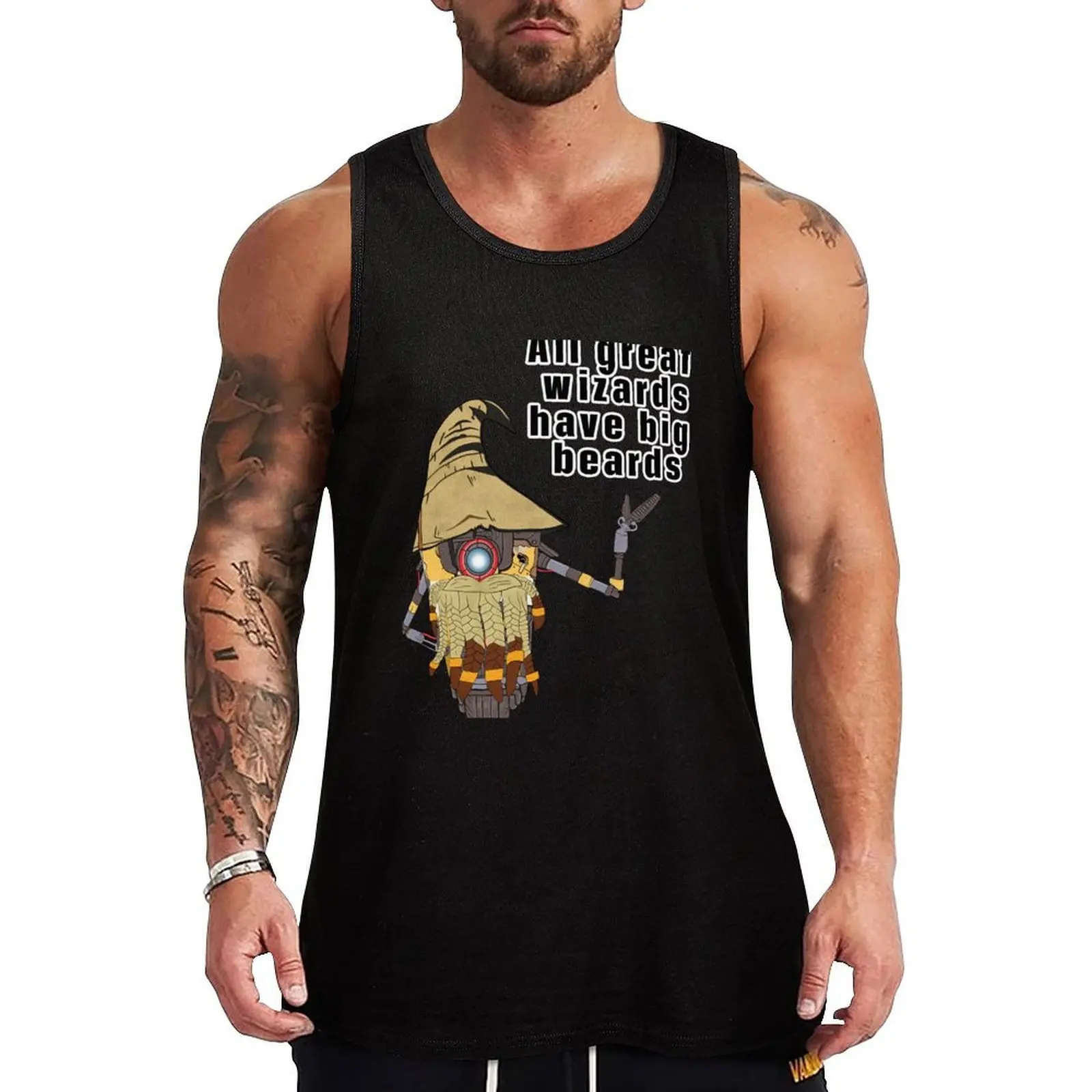 Claptrap diz que todos os grandes magos têm barbas grandes. Camiseta regata esportiva para treino e corrida.